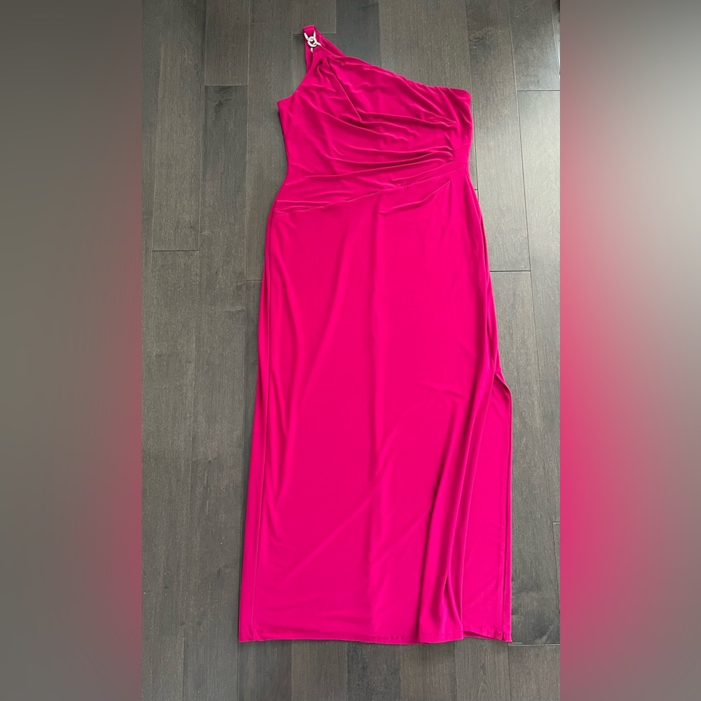 Lauren Ralph Lauren Pink One Shoulder Ruched Dress With Leg Slit Size 14 Formal